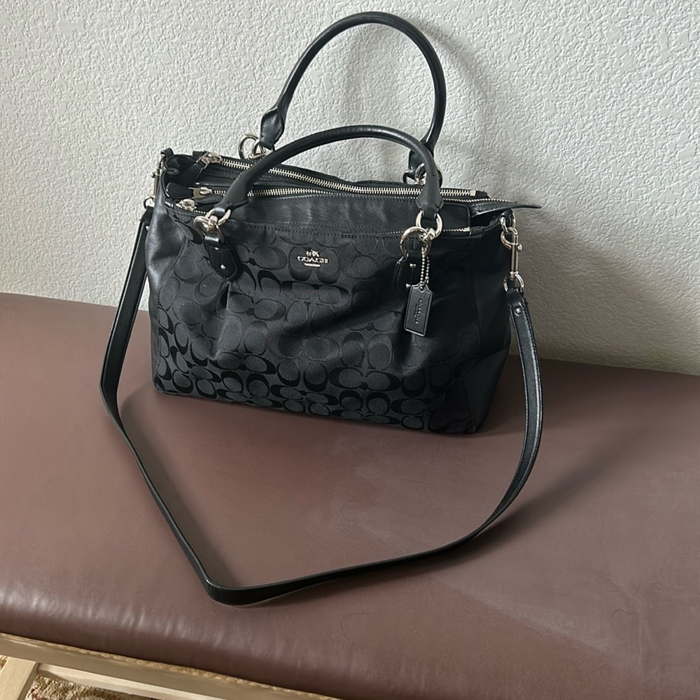 Black coach bag leather and canvas, good condition